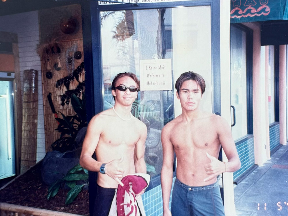 Nino and Kai on a surf break.